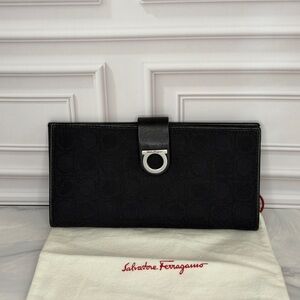Salvatore Ferragamo Black Leather Long Wallet | Gancini | Authentic | RA Cert